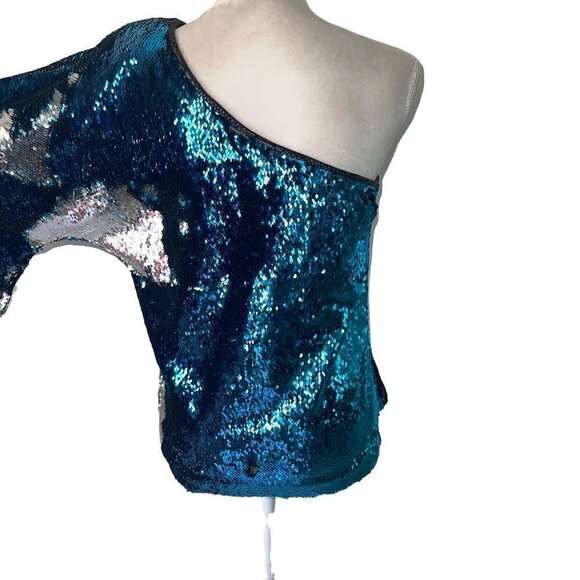 KY Womens Sequin Off The Shoulder Top Size Medium Custom Made Dramatic Sleeve - Picture 6 of 10